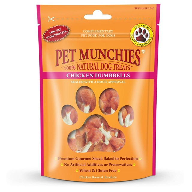 Pet Munchies chicken dumbbells dog treats 80g, imported from the UK