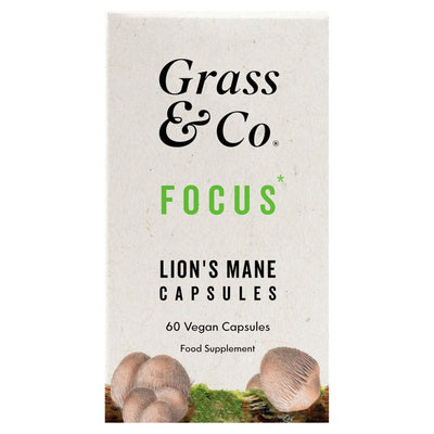 Grass & Co. FOCUS Lion's Mane Mushrooms with Ginseng and Omega-3 Supplement Capsules