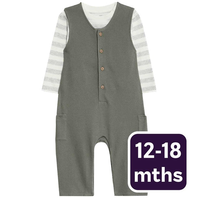 M&S baby dungaree set khaki 12-18 months, imported from the UK