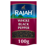 Rajah whole black pepper soft pouch 100g, imported from the UK
