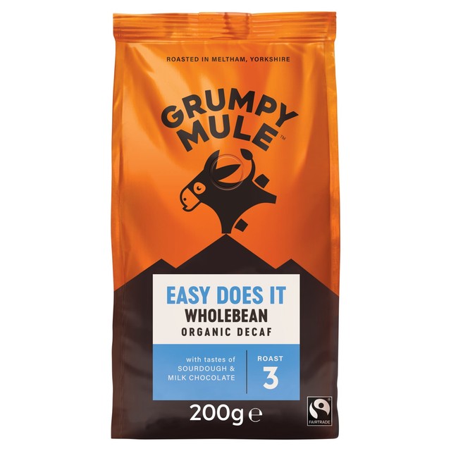 Grumpy Mule decaf organic coffee beans 200g, UK version