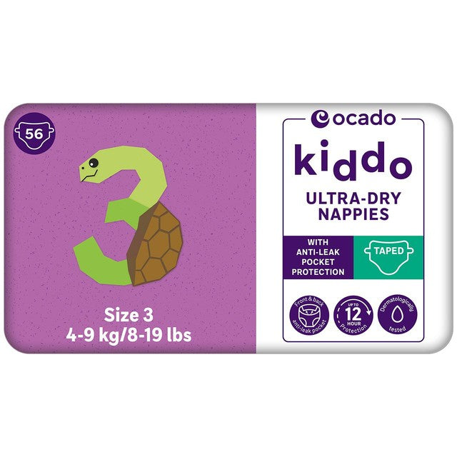 Ocado Kiddo Ultra-Dry Nappies Size 3 4-9kg, imported from the UK