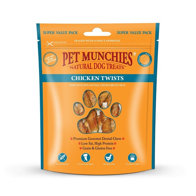 Pet Munchies chicken twists dental treats 290g, imported from the UK