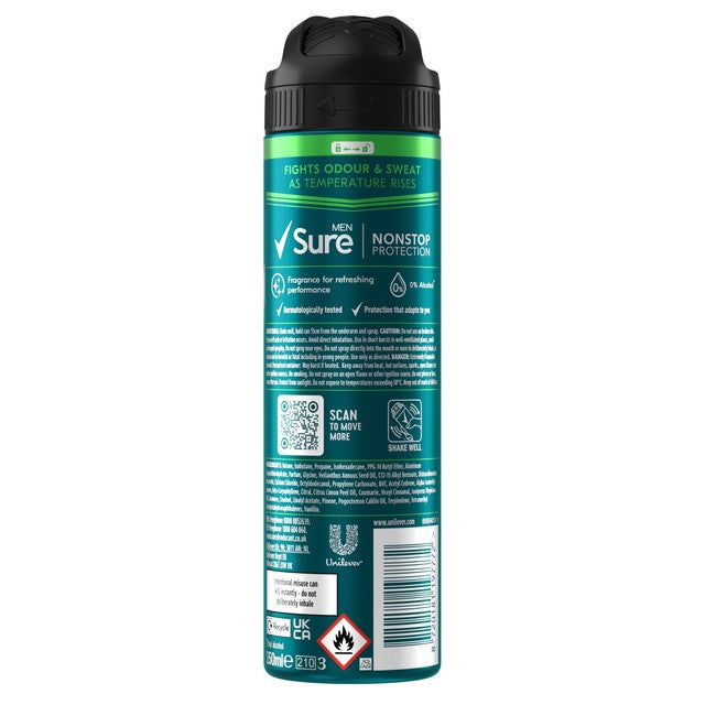 Sure men's antiperspirant deodorant spray Quantum Dry 150ml (British brand)