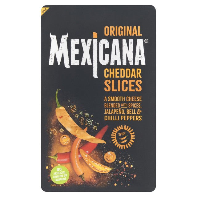 Ilchester Mexicana spicy cheddar cheese slices with jalapeño and bell peppers 160g, imported from the UK