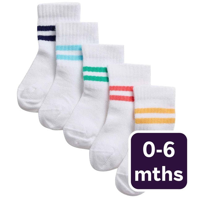 M&S white baby socks for 0-6 months, 5 pack, imported from the UK