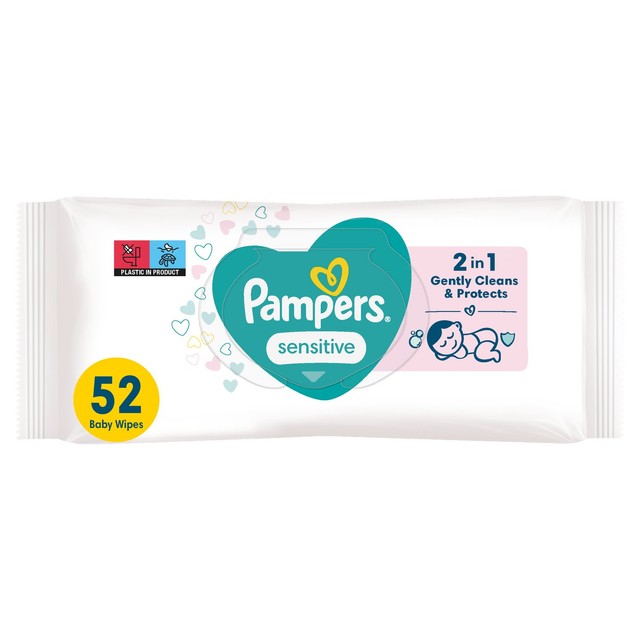Pampers sensitive baby wipes unscented 52 count, imported from the UK