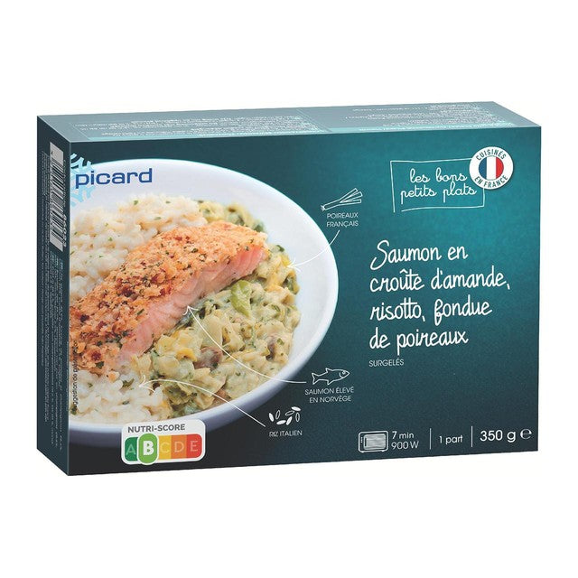 Picard salmon with risotto and creamy leek fondue frozen meal 350g, imported from the UK