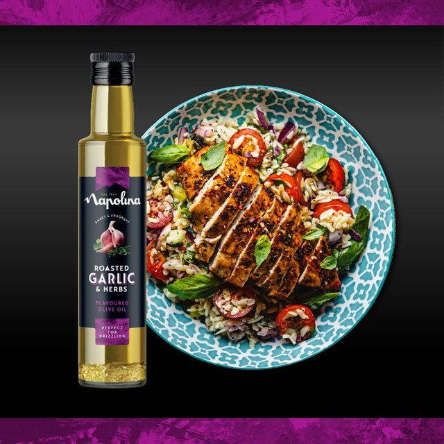 Napolina roasted garlic and herbs flavoured olive oil 250ml, imported from the UK