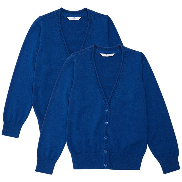 M&S Cotton Cardigan, 2 Pack, 7-8 Years, Blue
