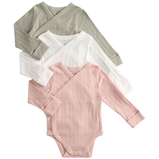 M&S Girls Pure Cotton Wrap Bodysuits in Khaki, size 6-9 months, imported from the UK