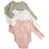 M&S Girls Pure Cotton Wrap Bodysuits in Khaki, size 6-9 months, imported from the UK