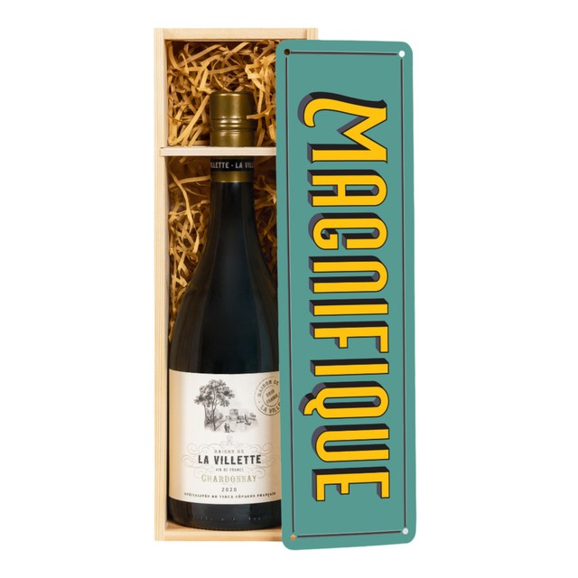 Vintage Marque Wooden Box with La Villette Chardonnay & Magnifique