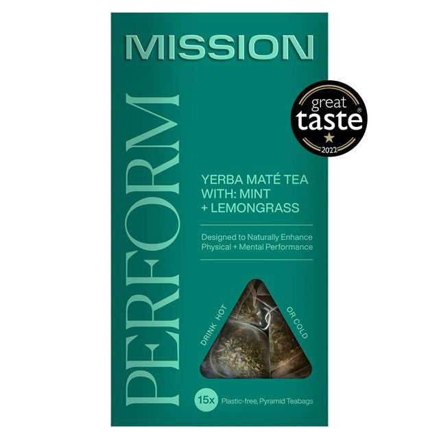 MISSION Yerba Mate tea bags with lemongrass and mint pack of 15, imported from the UK