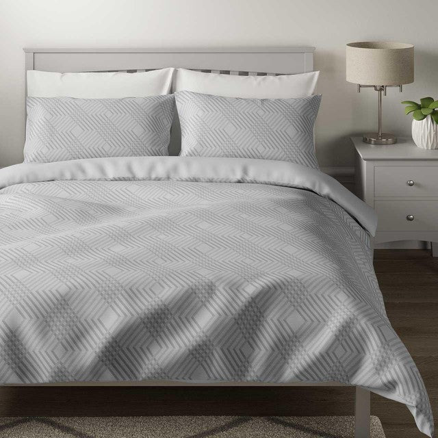 M&S Single Geometric Sateen Bedding Set Grey, imported from the UK