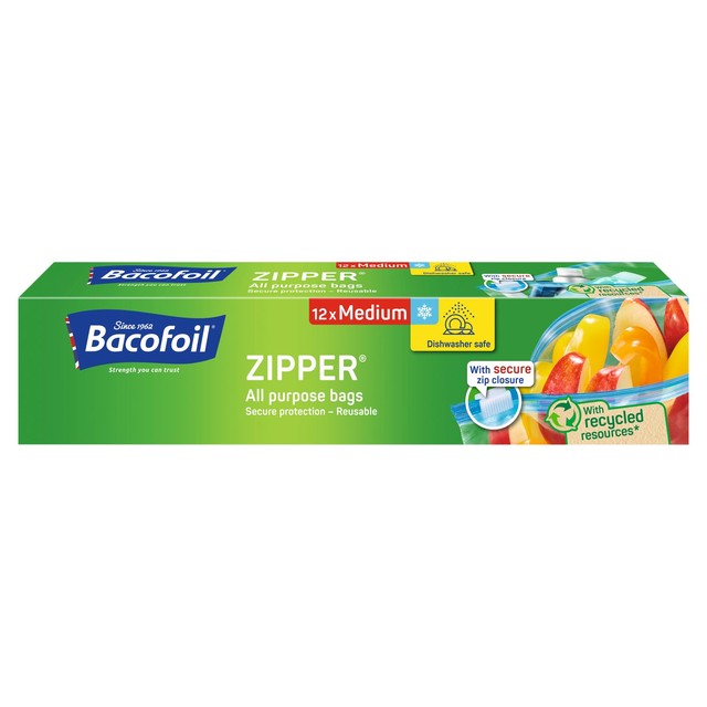 Bacofoil Medium Zipper All Purpose Bags 12 pack - British product