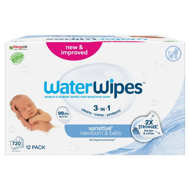 WaterWipes sensitive newborn plastic-free baby wipes 720 wipes (British brand)