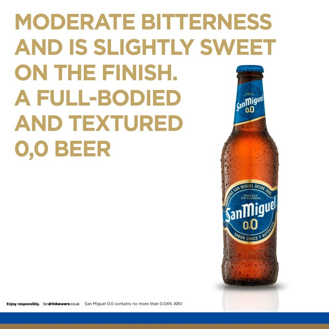 San Miguel alcohol-free Spanish lager beer 4 x 330ml bottles (British brand)