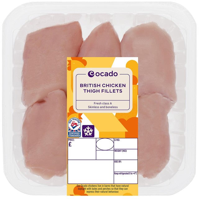 Ocado chicken thigh fillets boneless 450g, imported from the UK