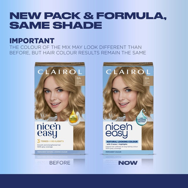 Clairol Nice'n Easy hair dye 8A Medium Ash Blonde - British product