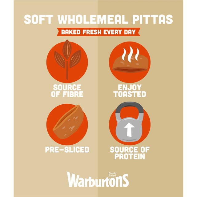 Warburtons wholemeal pitta breads 4 pack (British brand)
