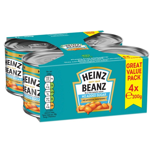 Heinz baked beans no added sugar in tomato sauce 4 x 200g, UK version