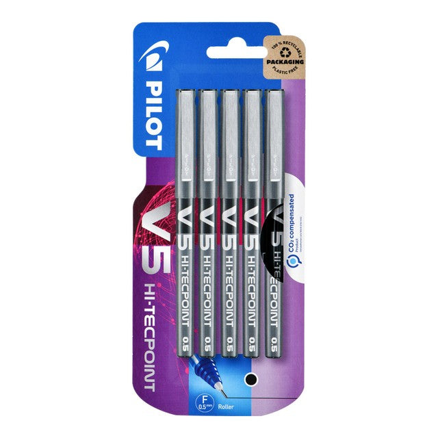 Pilot V5 black rollerball pen 5 pack, imported from the UK