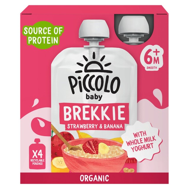 Piccolo strawberry banana baby breakfast pouch 4x100g, imported from the UK