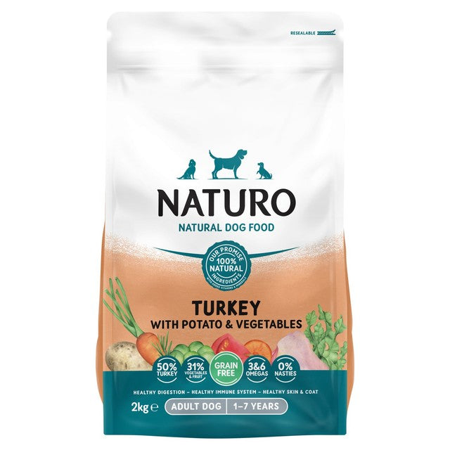 Naturo turkey potato vegetables dry dog food 2kg, imported from the UK