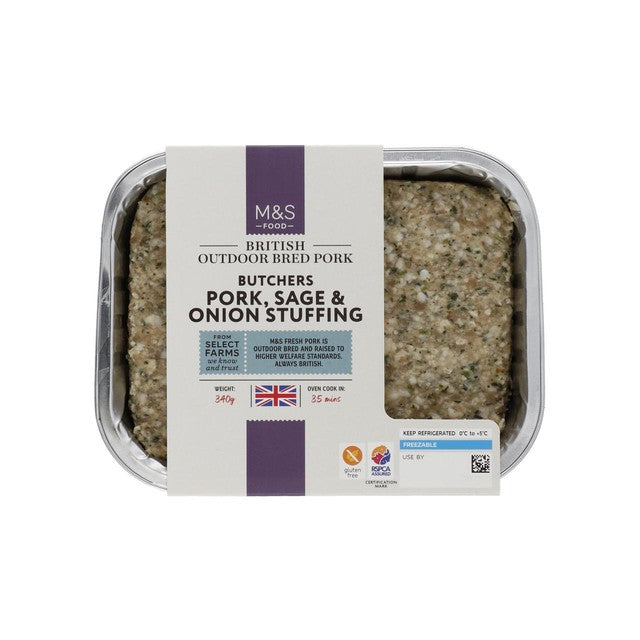 M&S pork sage onion stuffing 340g, imported from the UK