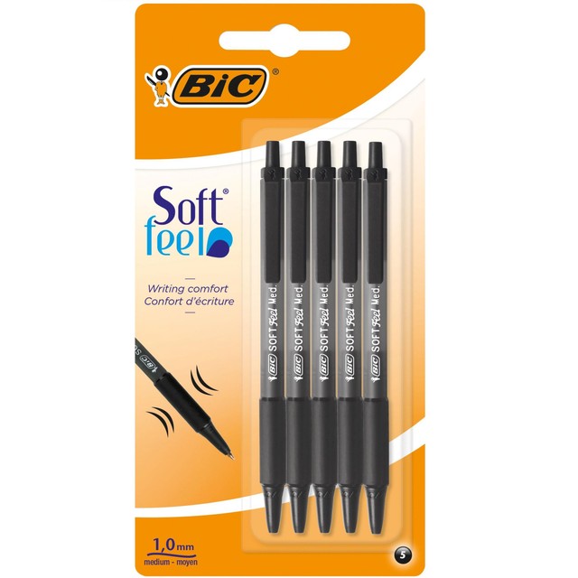 BIC soft feel retractable ballpoint pens black pack of 5 - British product