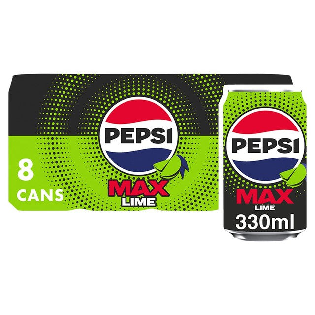Pepsi Max Lime cola 8 x 330ml cans, imported from the UK