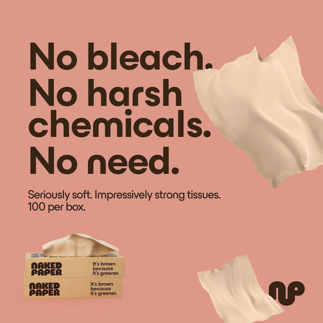 Naked Paper Unbleached Bamboo Facial Tissues 100 Sheets, imported from the UK