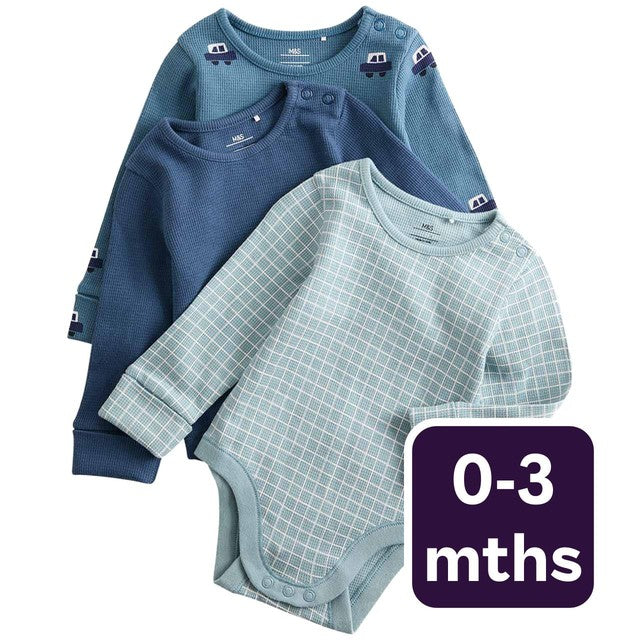 M&S baby bodysuits with car print, 0-3 months 3-pack, imported from the UK