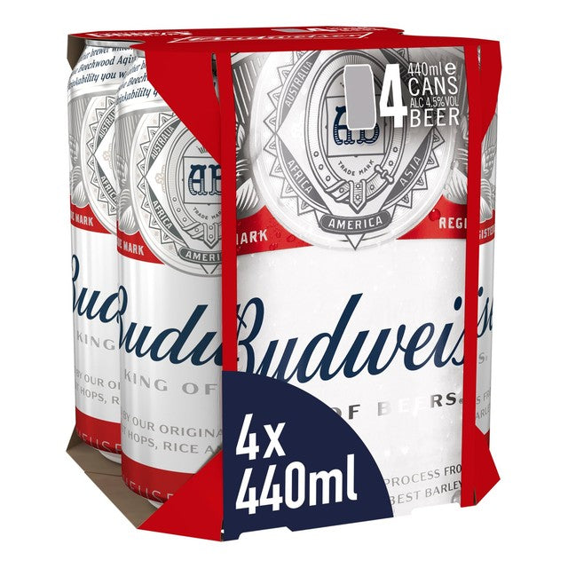 Budweiser lager beer cans 4 x 440ml - British product