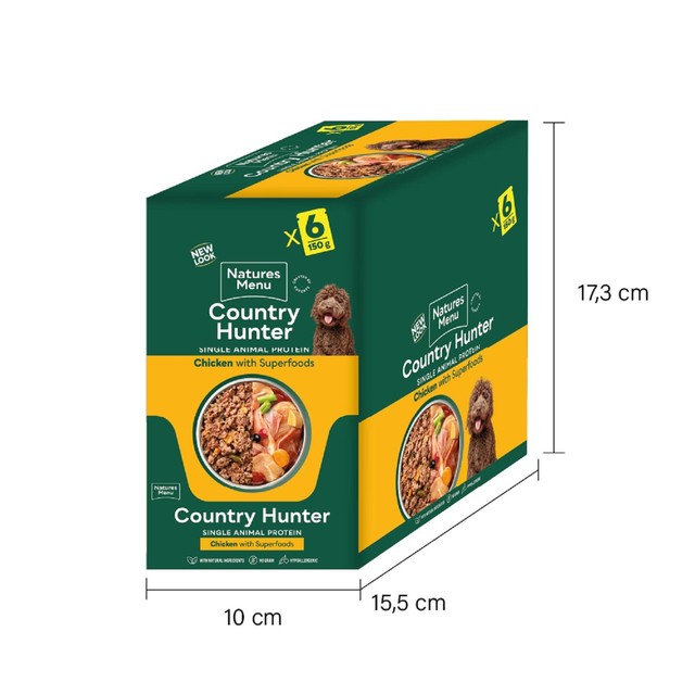 Natures Menu Country Hunter Chicken wet dog food 6x150g pouches - British product