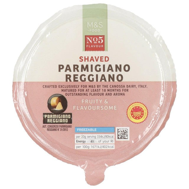 M&S shaved Parmigiano Reggiano cheese 80g, imported from the UK