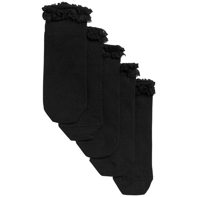 M&S girls frill trainer socks black 5 pack size 12-3, imported from the UK