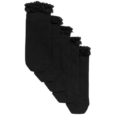 M&S Girls Frill Trainer Socks 5 Pack, Size 12-3, Black
