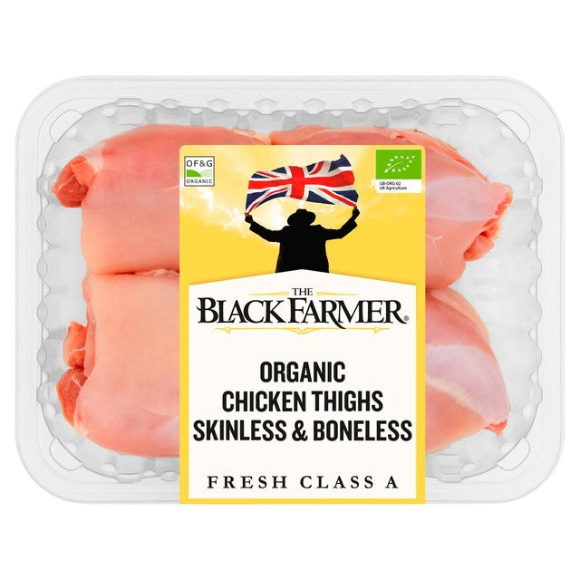 The Black Farmer organic chicken thighs skinless boneless (British brand)