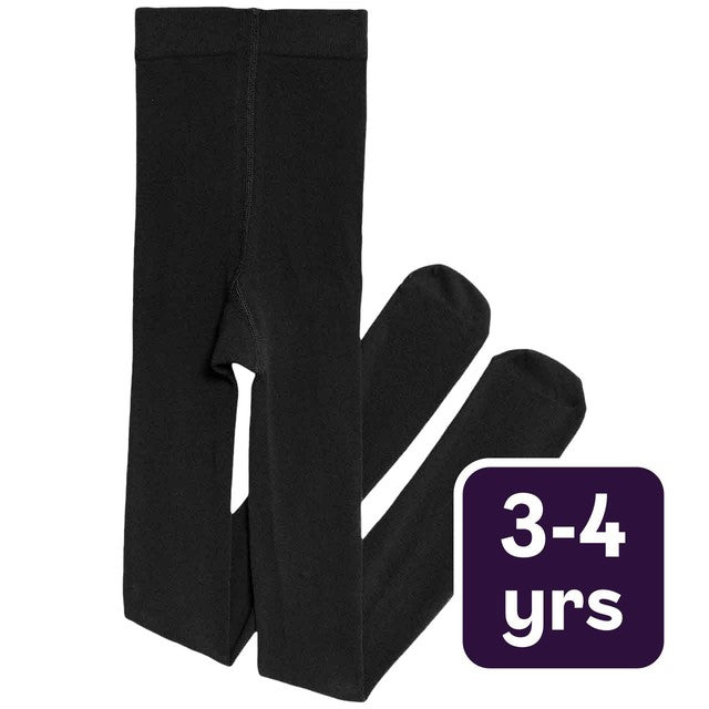 M&S Girls Cotton Rich School Tights Black 3-4 Years, imported from the UK