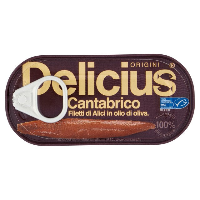 Delicius MSC Cantabrian anchovy fillets in olive oil 28g - British product