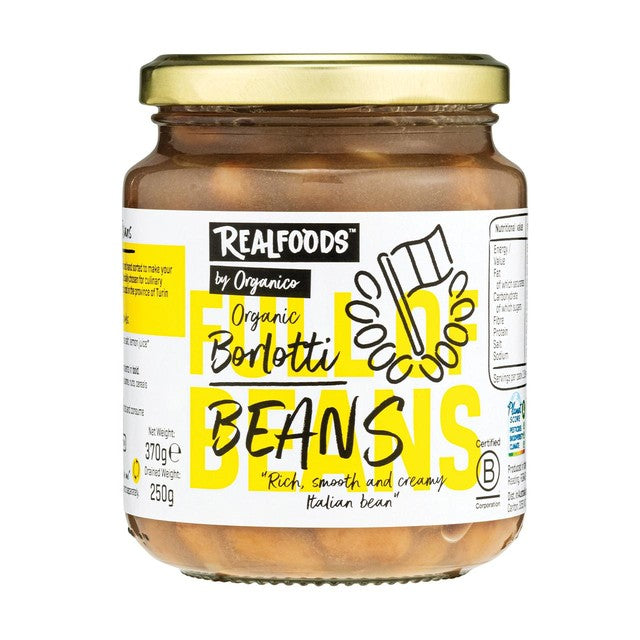 Realfoods by Organico borlotti beans in water 370g, imported from the UK