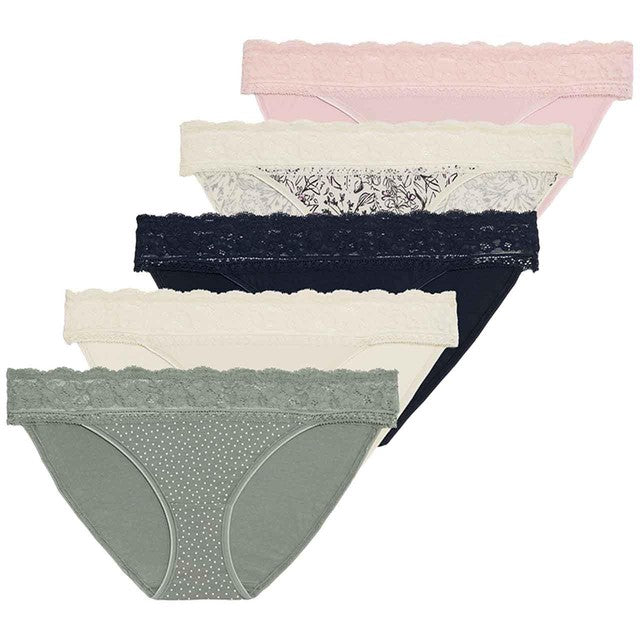 M&S women's cotton blend bikini knickers green mix size 12 5-pack, imported from the UK