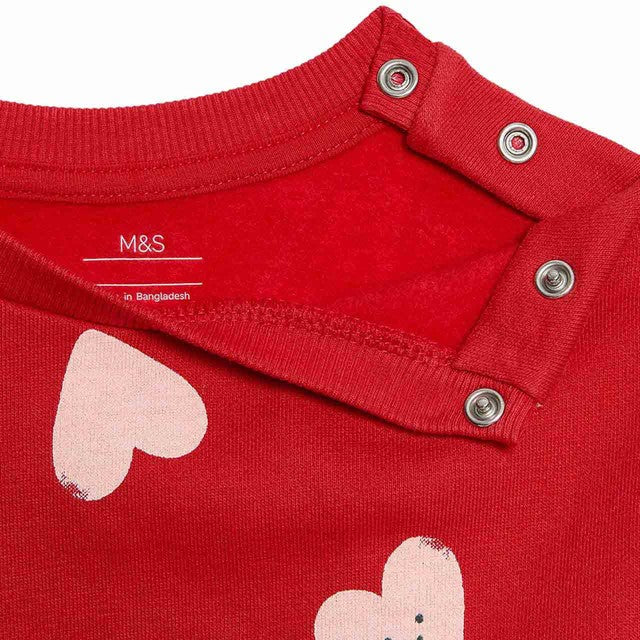 M&S red baby outfit two-piece set for 9-12 months, UK version