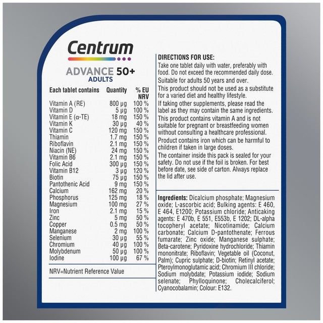 Centrum Advance 50+ multivitamin tablets 60s - British product