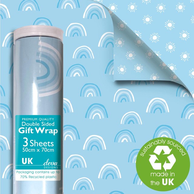 Deva Designs Blue Rainbow Gift Wrap 3 Sheets - British product