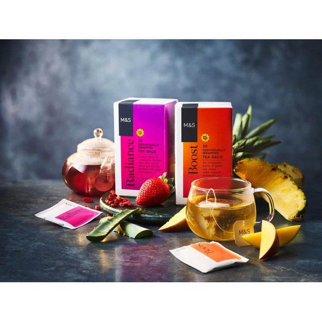 M&S strawberry cucumber flavoured tea bags 20 pack, imported from the UK