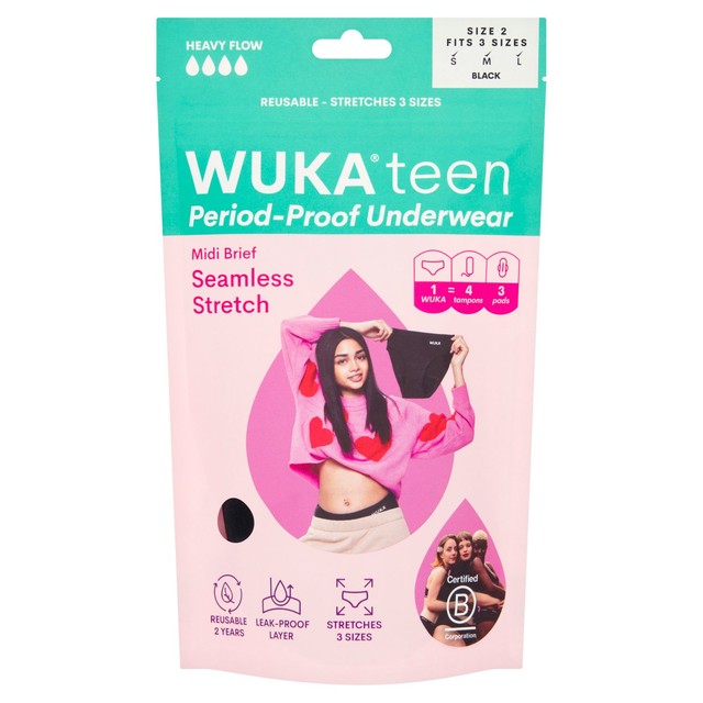 WUKA Teen Stretch Period Pants Midi Brief Heavy Flow Age 12-16 (British brand)