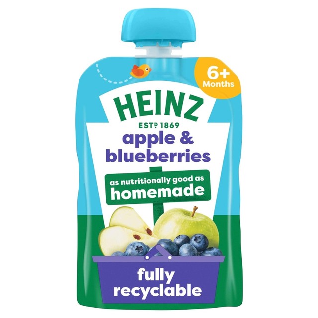 Heinz Apple & Blueberries baby food fruit pouch 100g, UK version